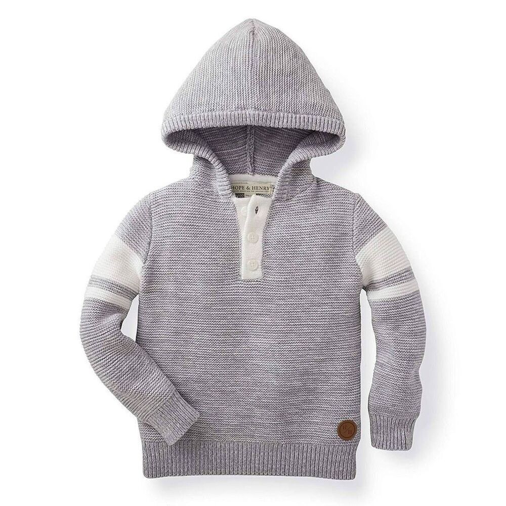 Hope & Henry Boys Organic Cotton Gray Hooded Pullover Knit Sweater - Picture 2 of 10
